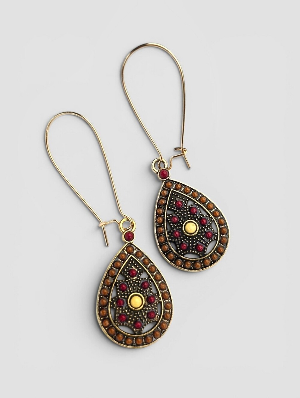 Boho Vintage Teardrop Earrings Bronze Dangle Jewelry Red Brown